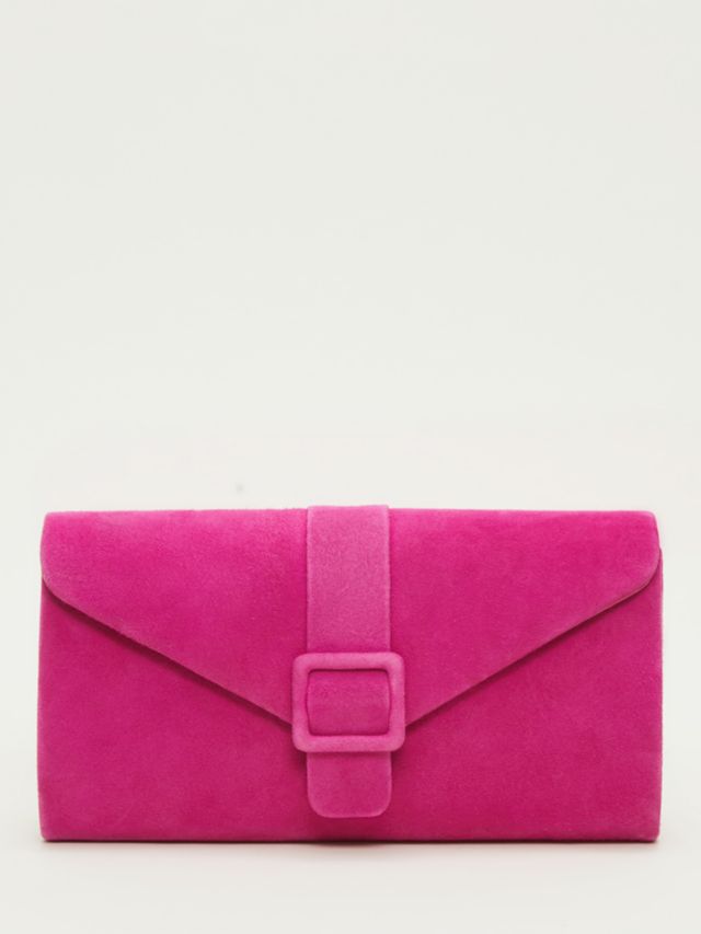 Phase Eight Suede Buckle Clutch Bag, Neon Pink, One Size