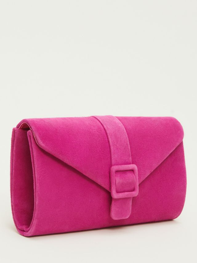 Phase Eight Suede Buckle Clutch Bag, Neon Pink, One Size