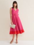 Phase Eight Raquel Belted Fit And Flare Midi Dress, Fuchsia/Red