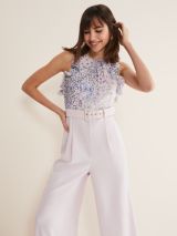 Phase Eight Petite Ayla Ruffle Jumpsuit, Pink/Ivory at John Lewis