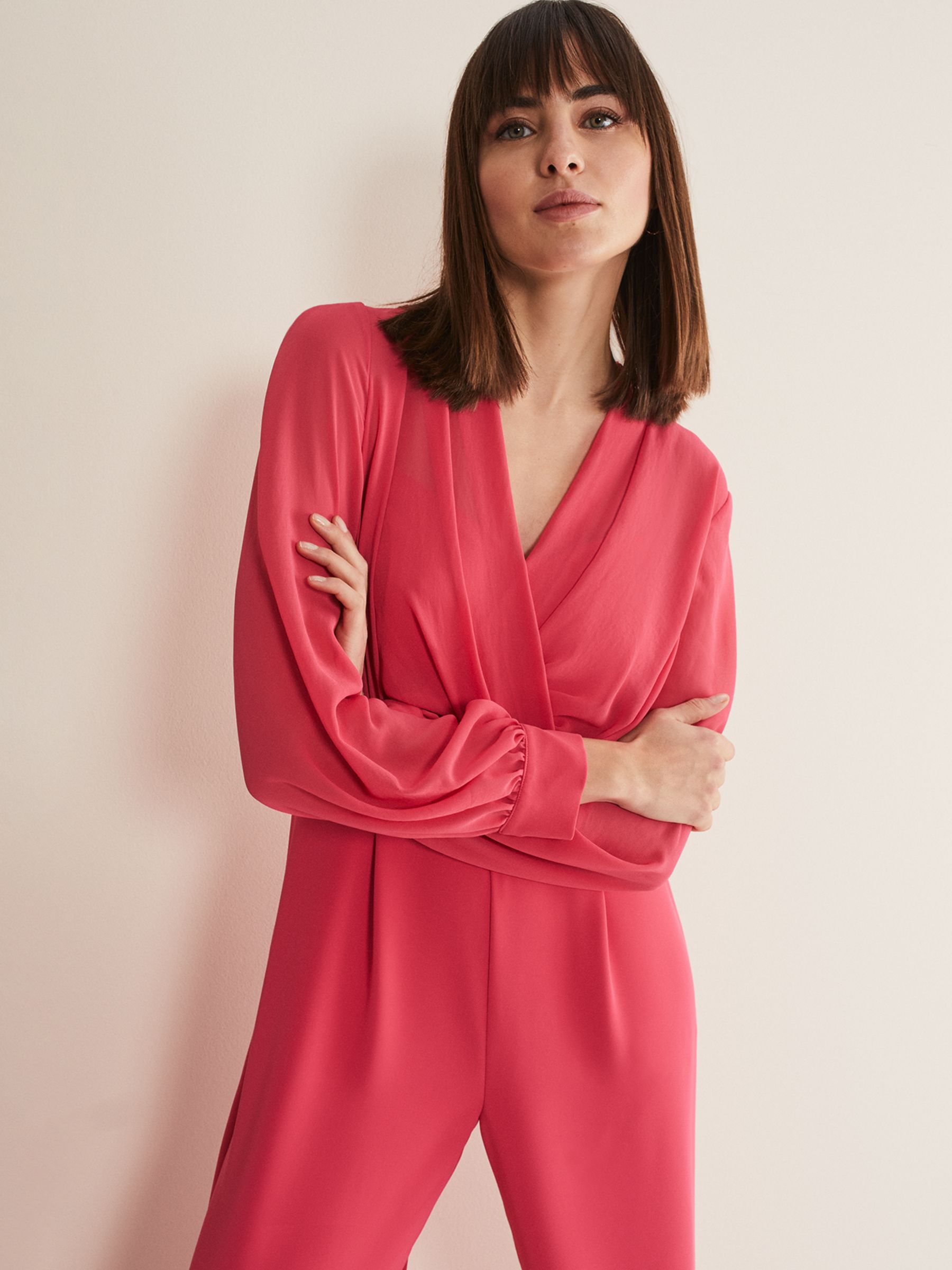 Buy Phase Eight Mindy Wide Leg Long Sleeve Jumpsuit, Raspberry Online at johnlewis.com