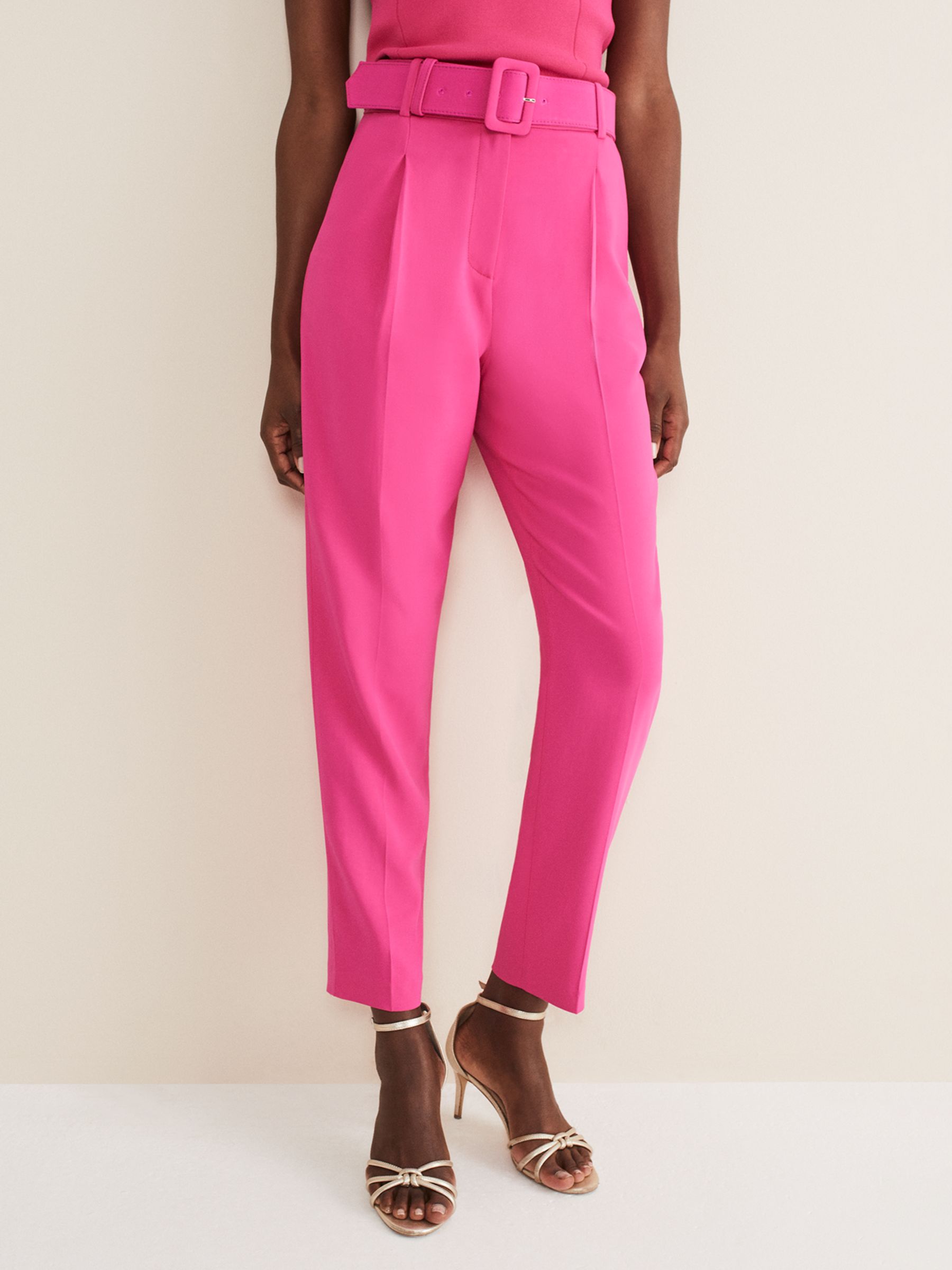 Phase Eight Adria Tailored Belted Trousers, Hot Pink at John Lewis