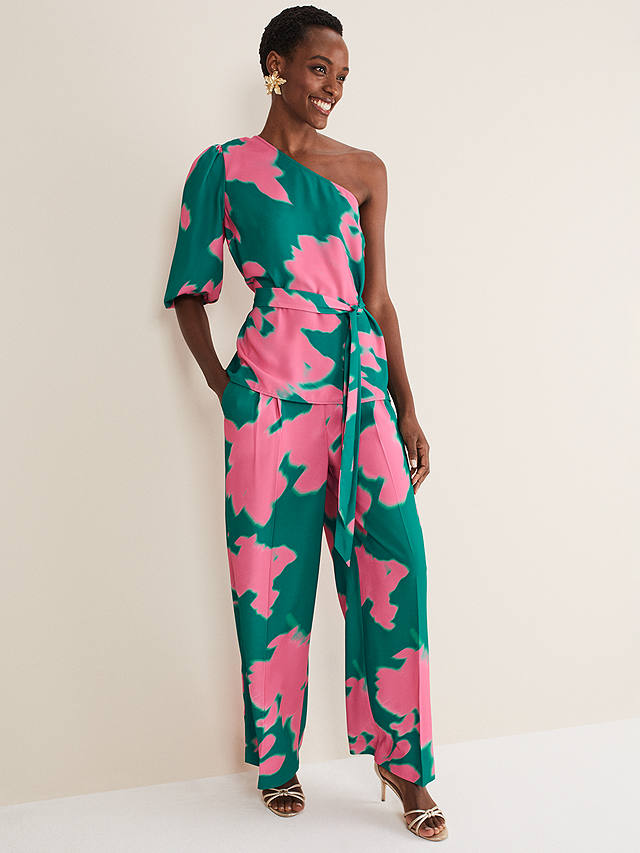 Phase Eight Madison Wide Leg Co-Ord Trousers, Green/Pink at John Lewis ...