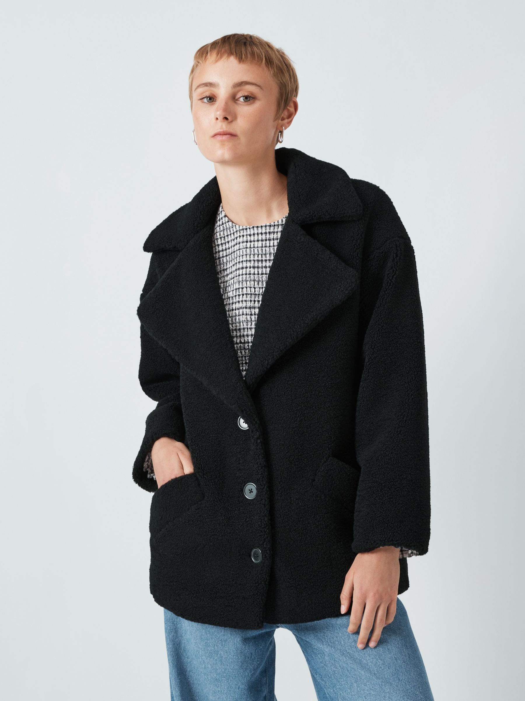 John Lewis ANYDAY Plain Faux Fur Coat, Black, XS