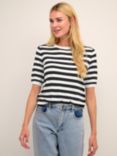 KAFFE Milo Striped Knitted Half Sleeve Top, Chalk/Black Stripe