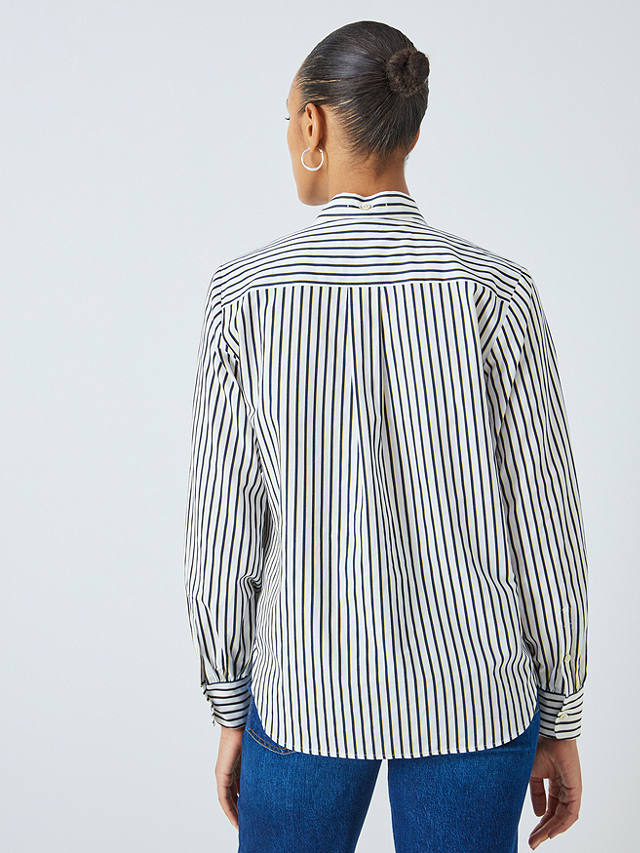 John Lewis Bow Neck Stripe Cotton Shirt, White/Multi