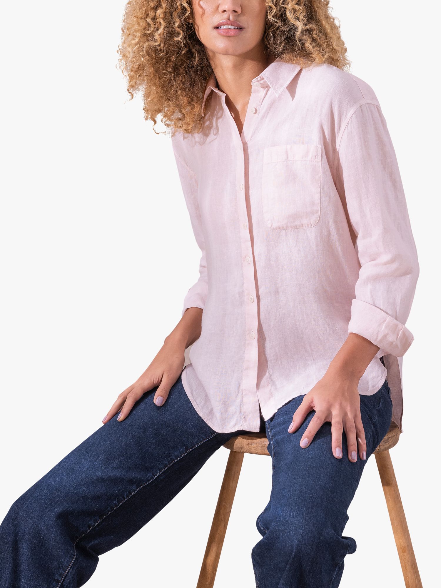 Soft Pink Denim Relaxed Fit Popper Front Shirt