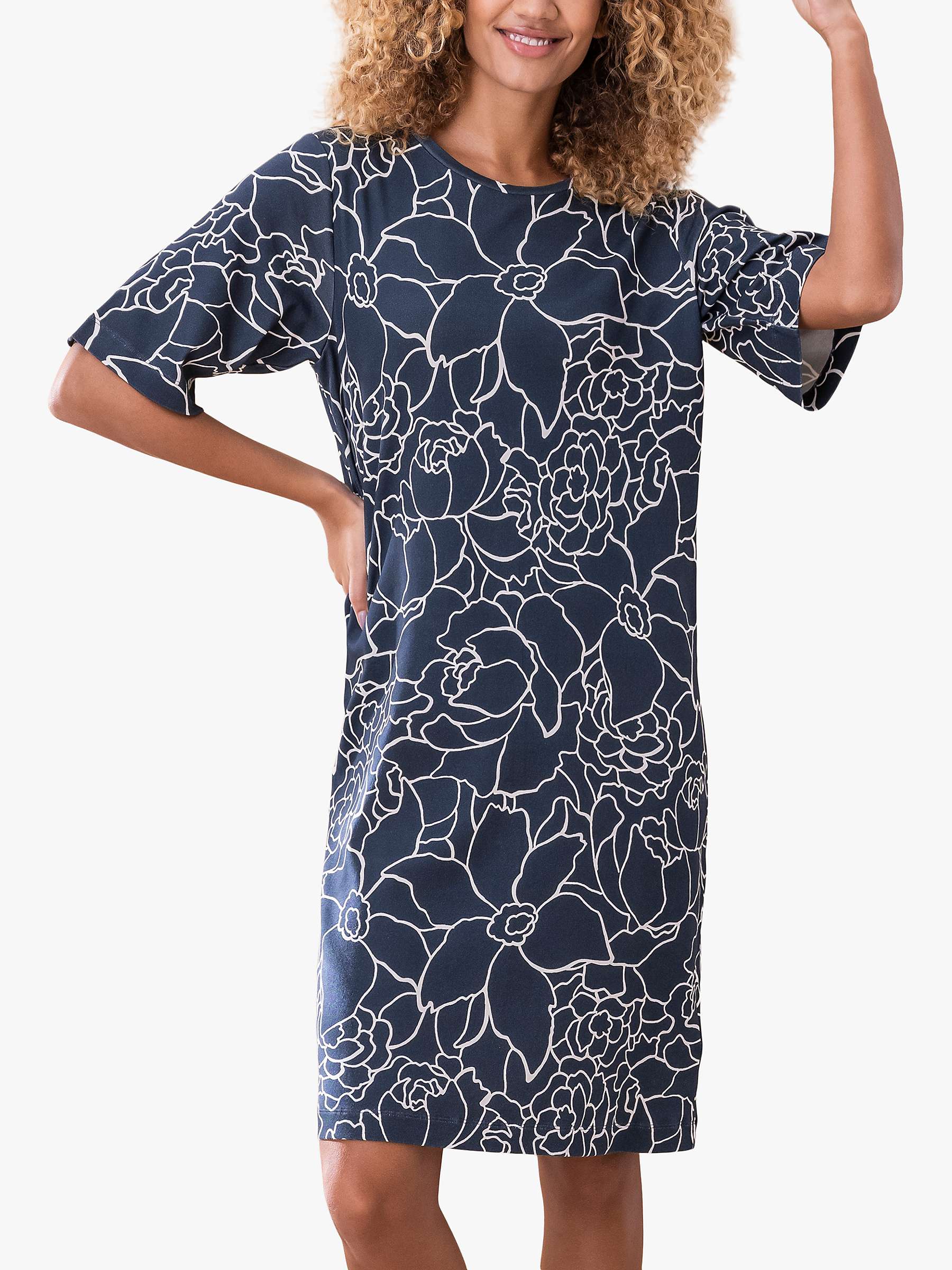 Buy Celtic & Co. Floral Outline T-Shirt Dress, Navy Online at johnlewis.com