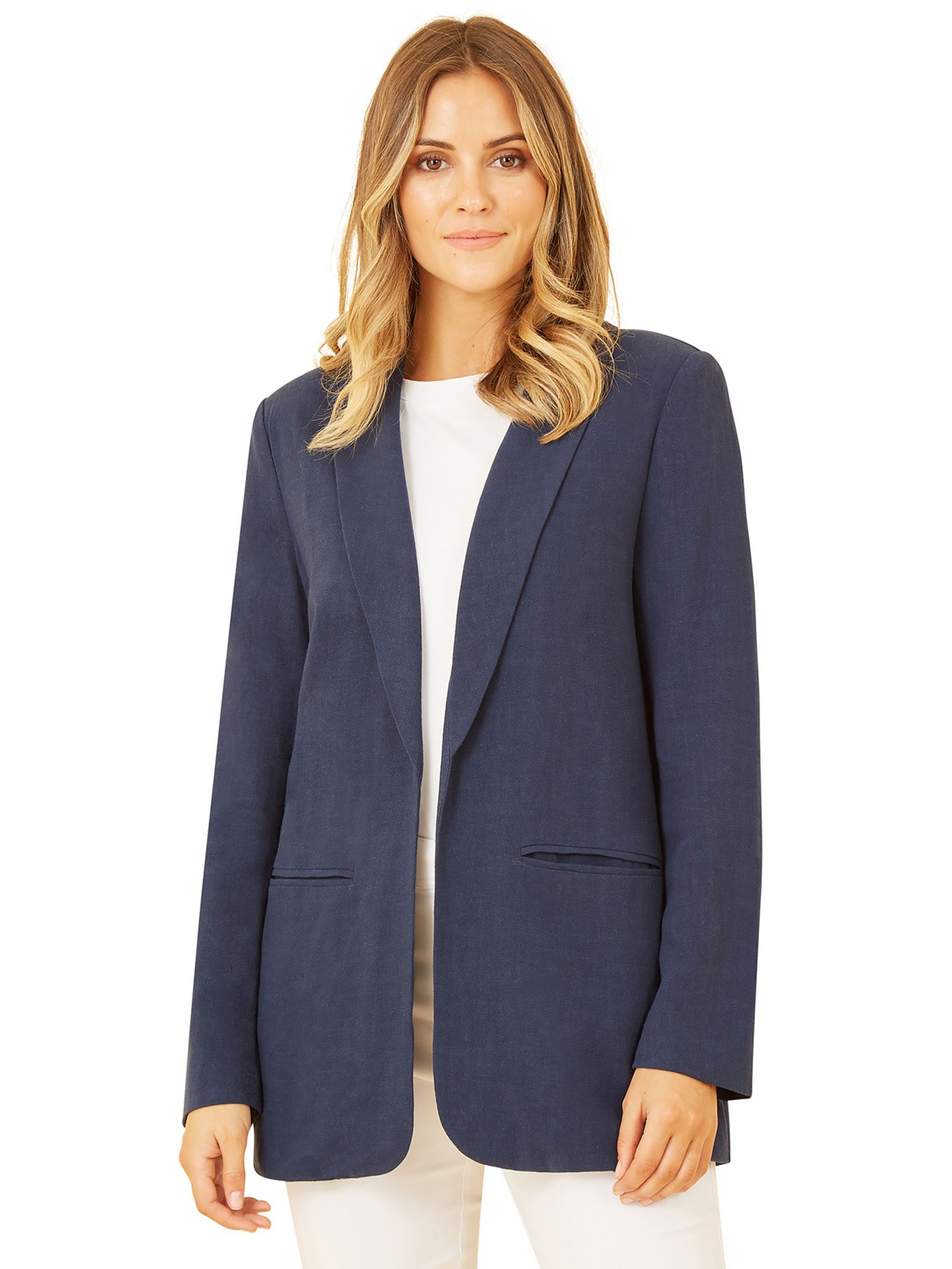 Yumi Lightweight Relaxed Fit Blazer, Navy at John Lewis & Partners
