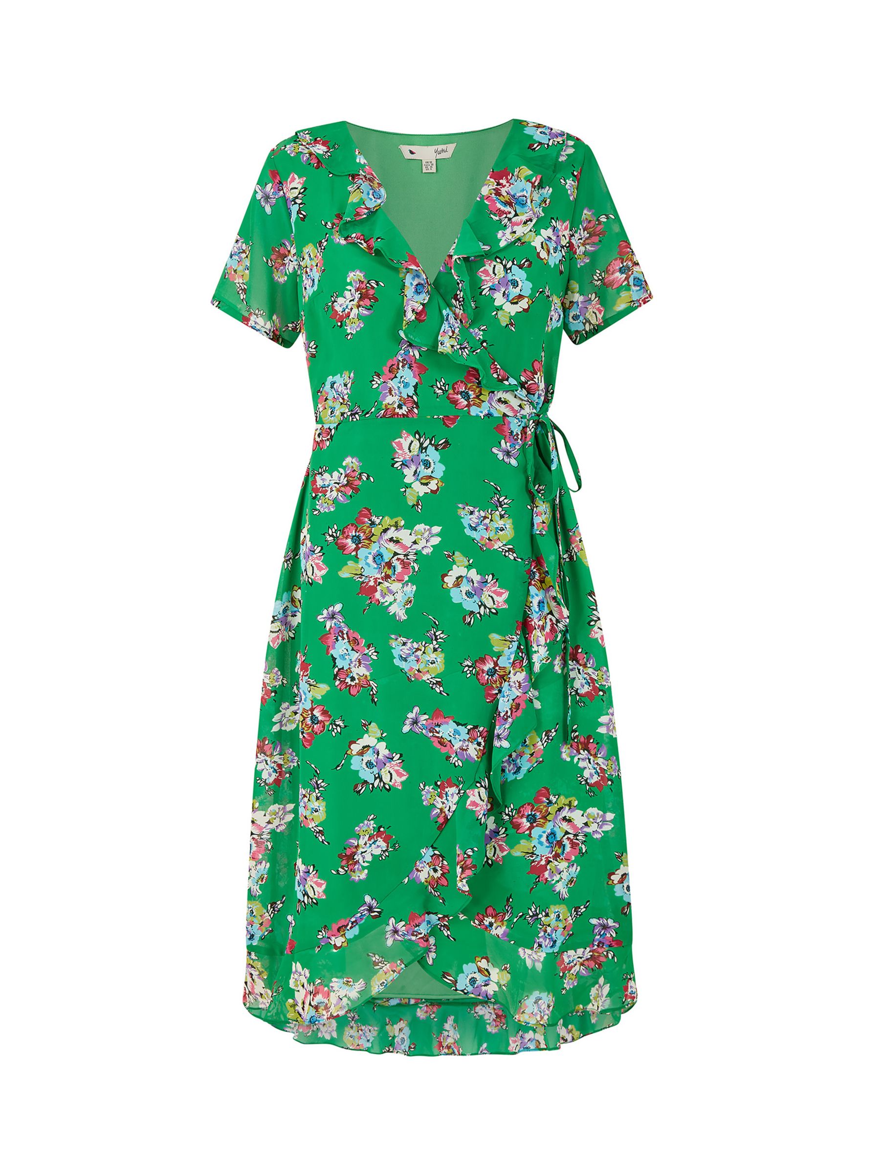 Yumi Floral Print Wrap Dress, Green, 8