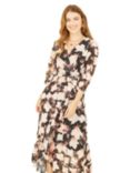 Yumi Floral Wrap Over Midi Dress, Black