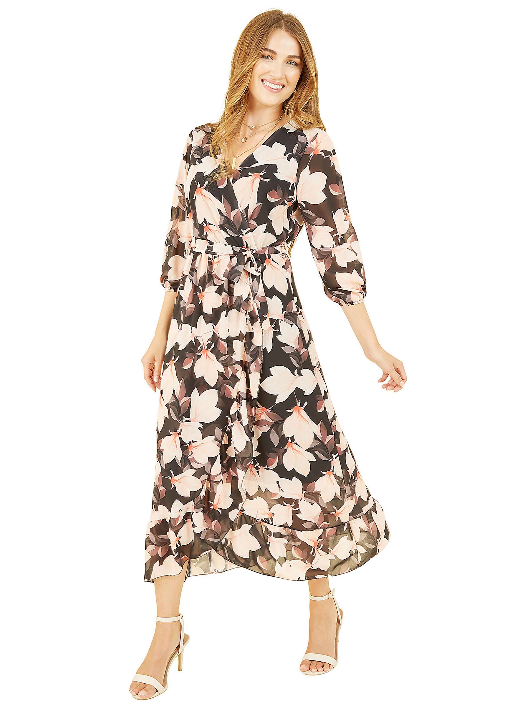 Buy Yumi Floral Wrap Over Midi Dress, Black Online at johnlewis.com