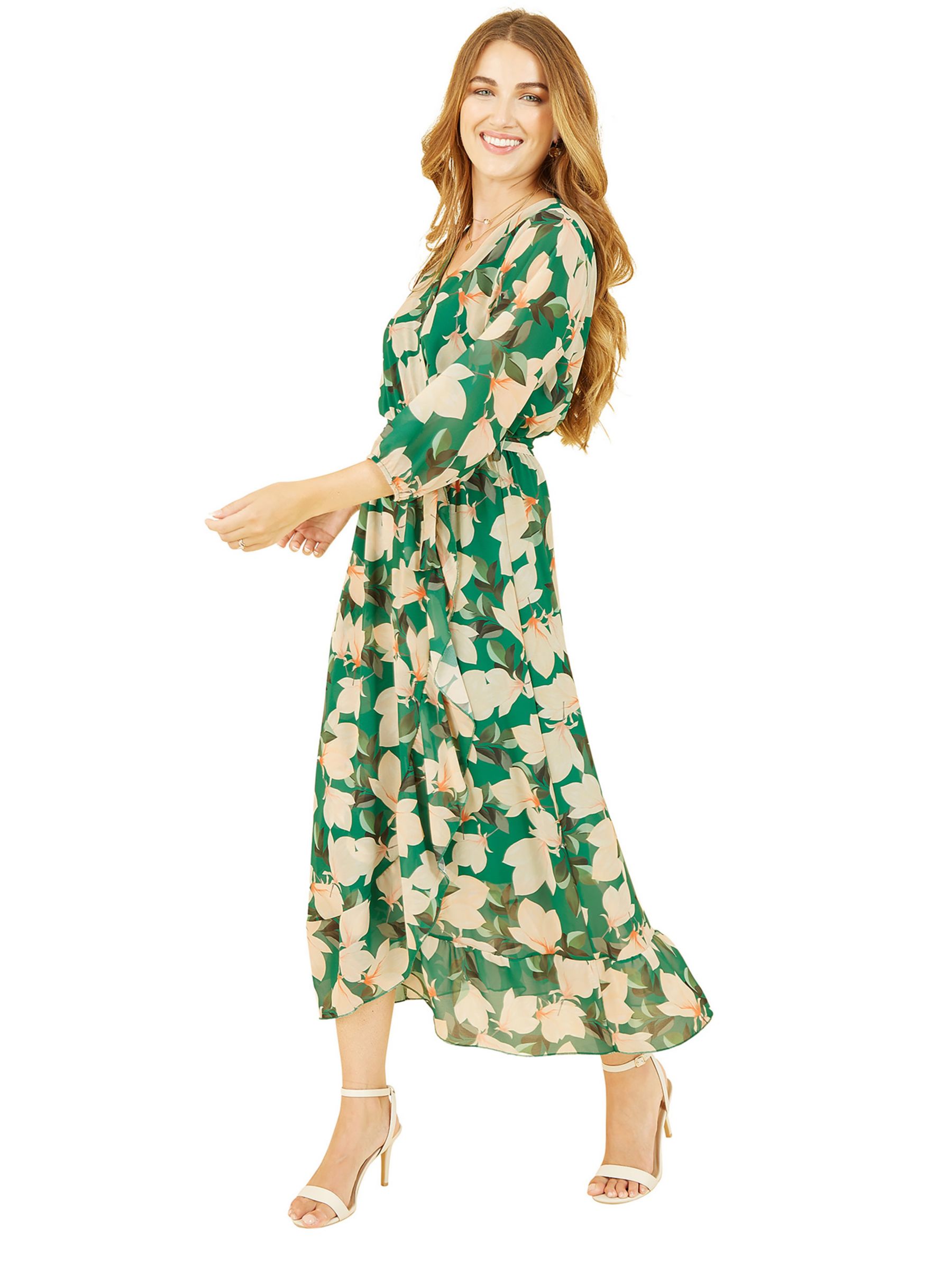 Yumi Blossom Print Wrap Midi Dress, Green at John Lewis & Partners