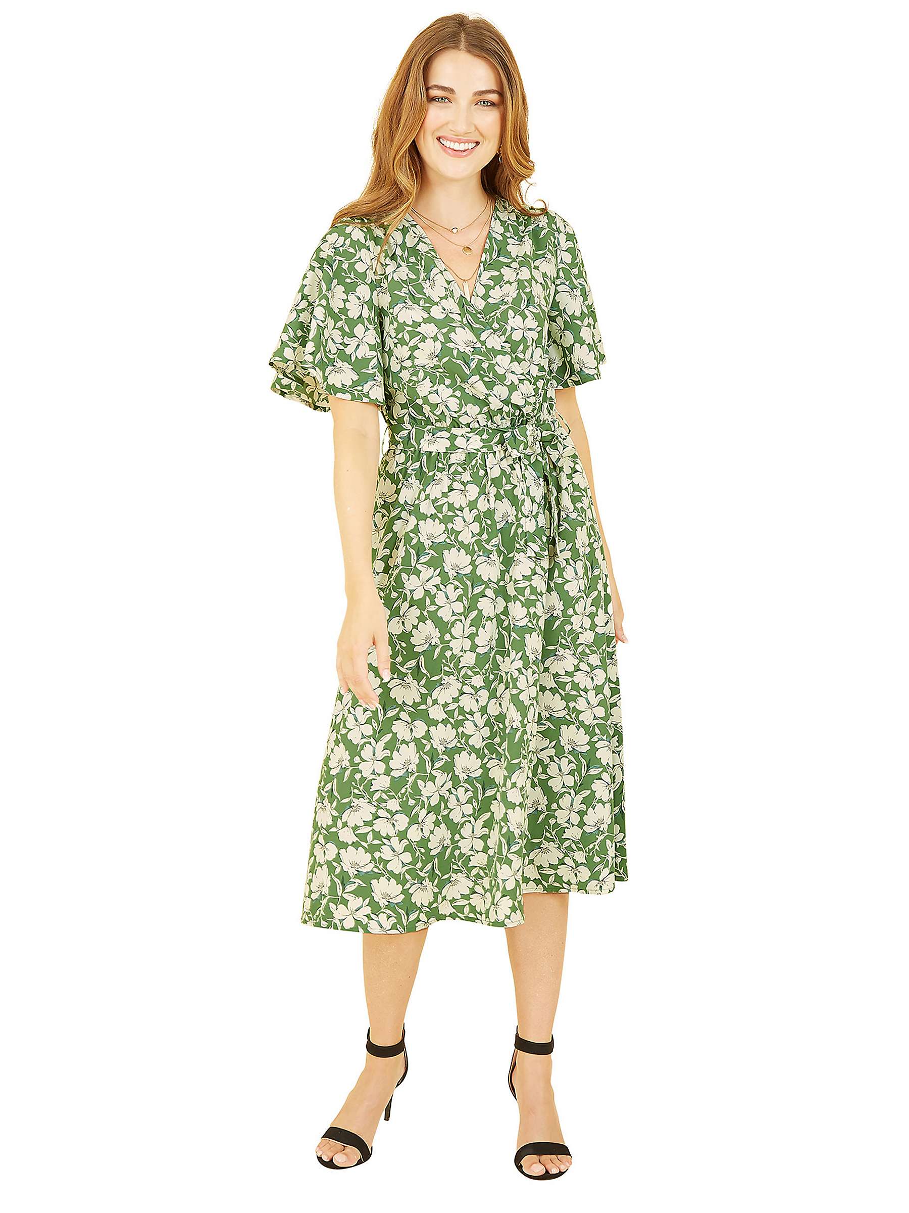 Buy Yumi Floral Wrap Midi Dress, Green Online at johnlewis.com