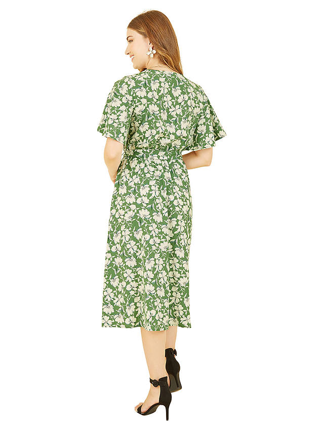 Yumi Floral Wrap Midi Dress, Green