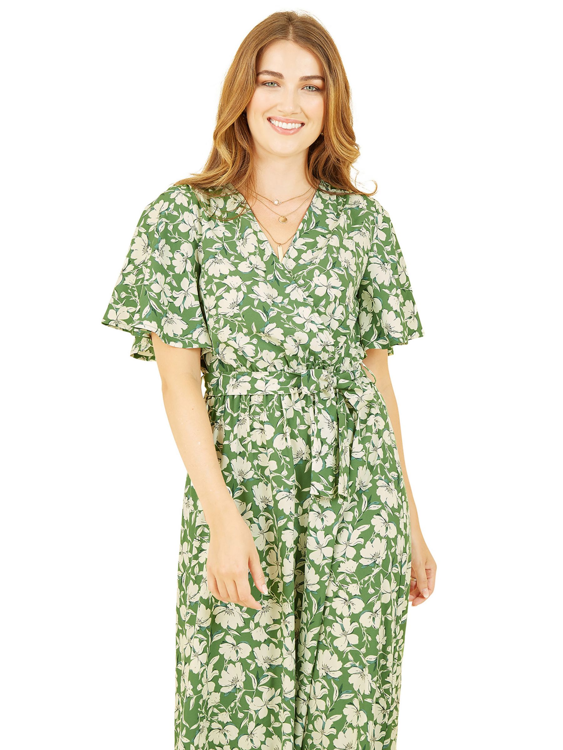 Buy Yumi Floral Wrap Midi Dress, Green Online at johnlewis.com