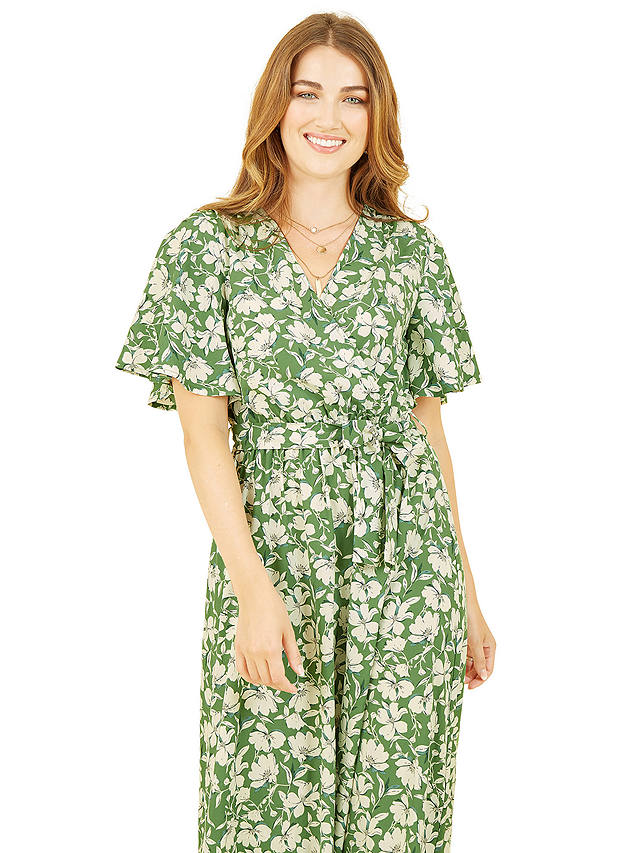 Yumi Floral Wrap Midi Dress, Green