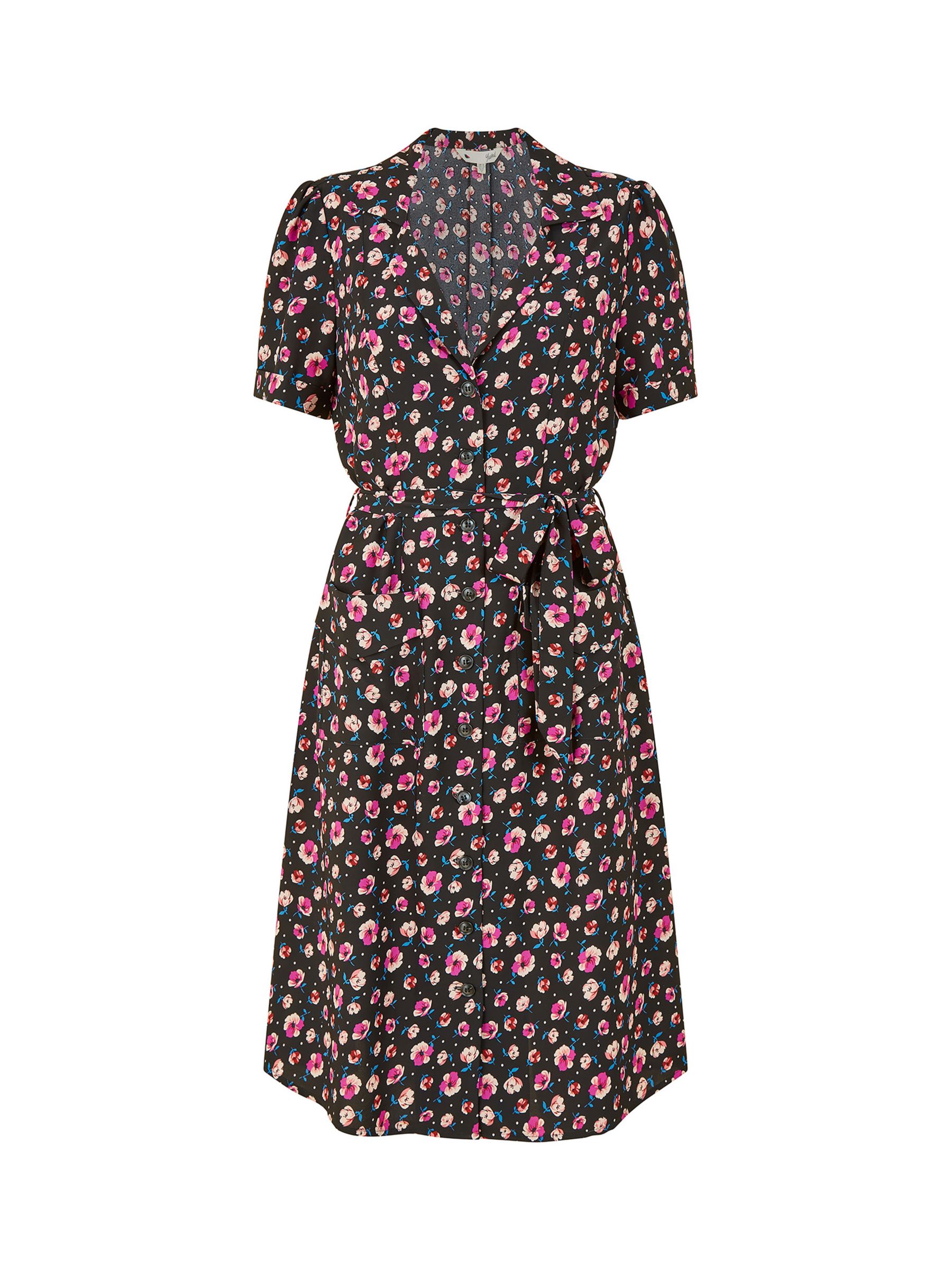 Buy Yumi Floral Retro Shirtdress, Black Online at johnlewis.com