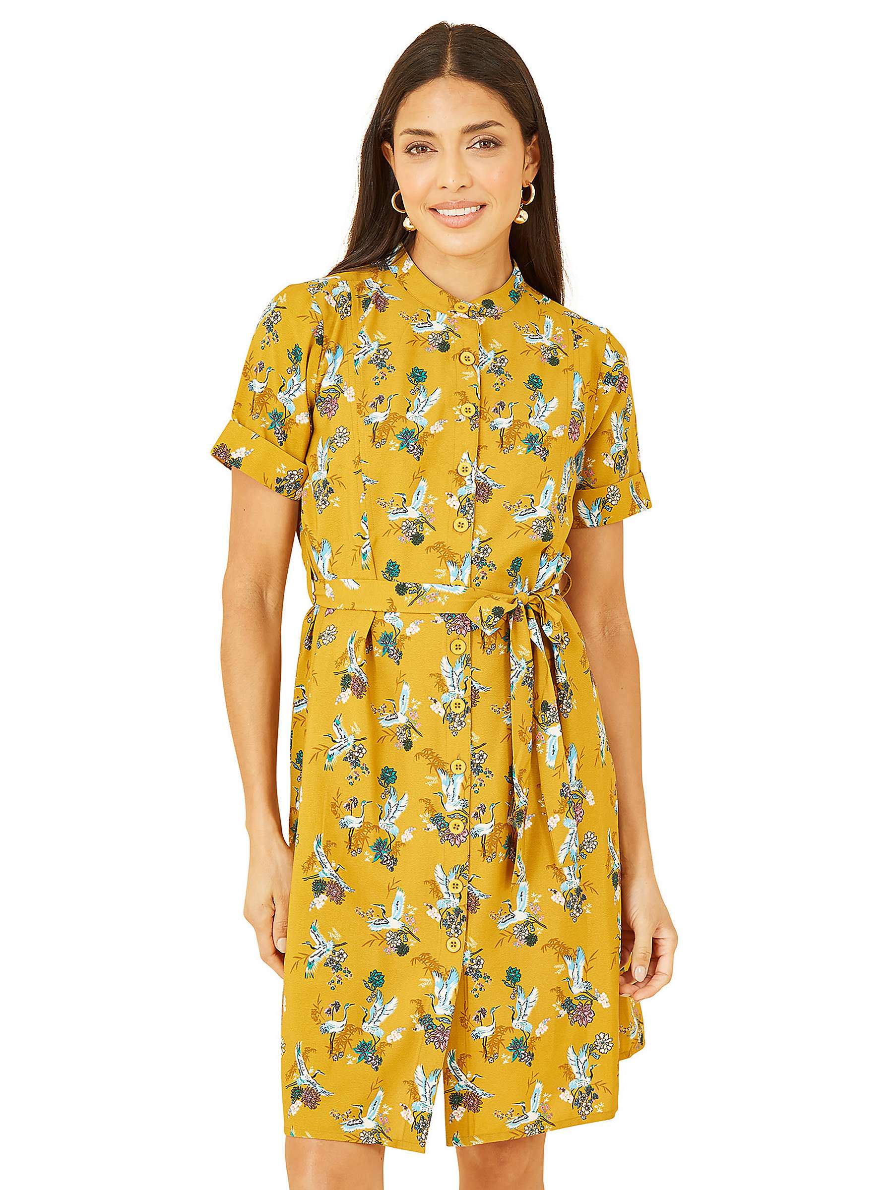 Buy Yumi Crane Print Shirt Dress, Mustard Online at johnlewis.com