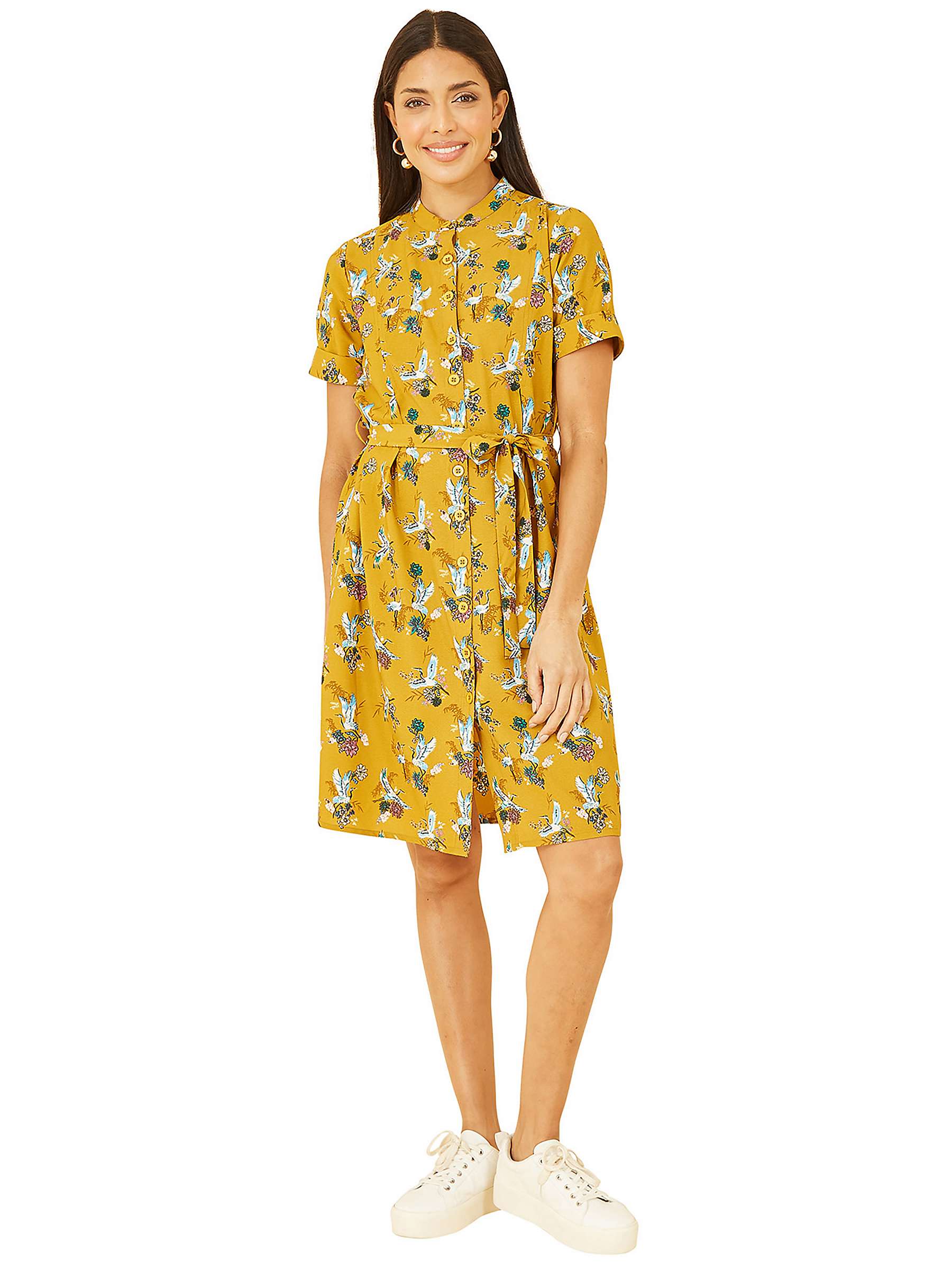 Yumi Crane Print Shirt Dress, Mustard at John Lewis & Partners