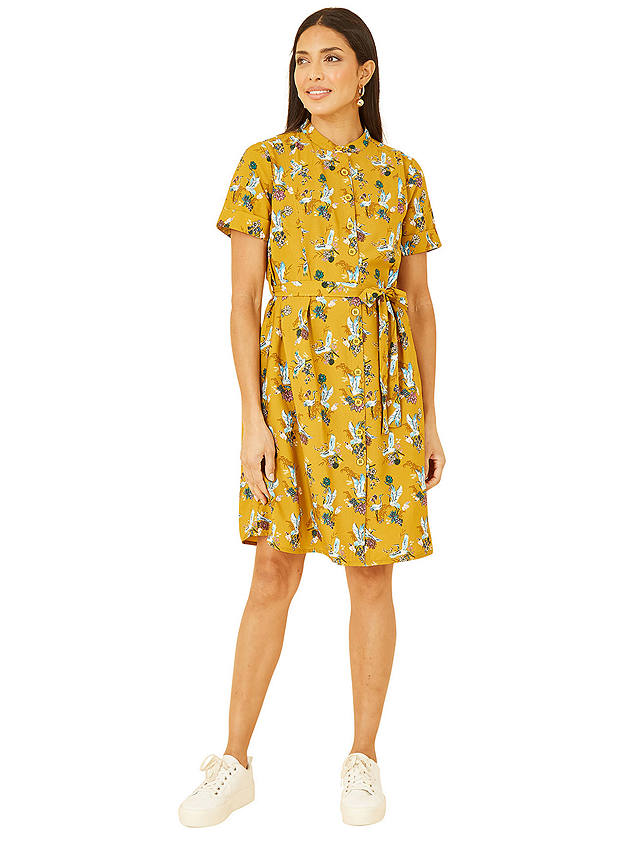 Yumi Crane Print Shirt Dress, Mustard