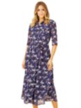 Yumi Crane Print Midi Shirt Dress, Navy