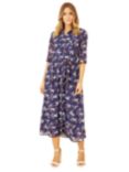 Yumi Crane Print Midi Shirt Dress, Navy