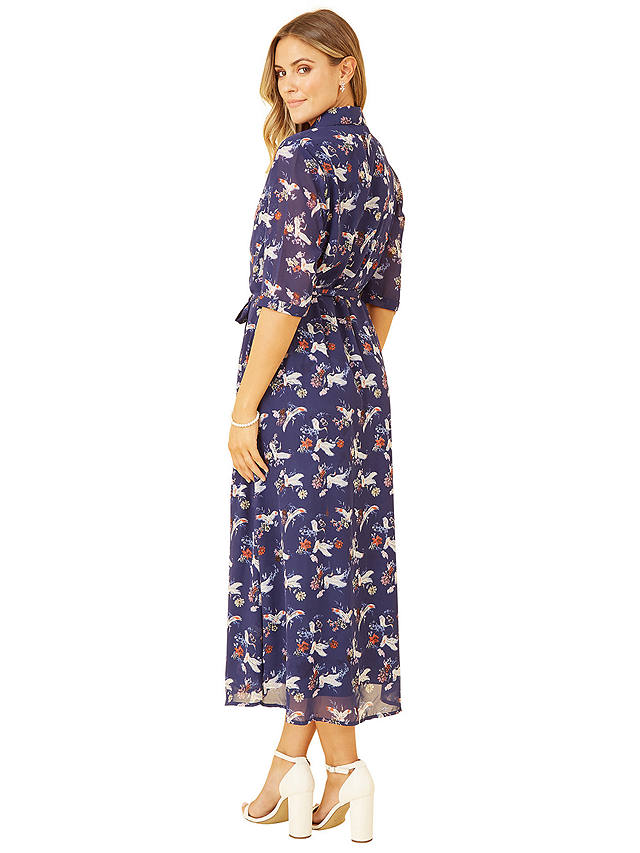 Yumi Crane Print Midi Shirt Dress, Navy
