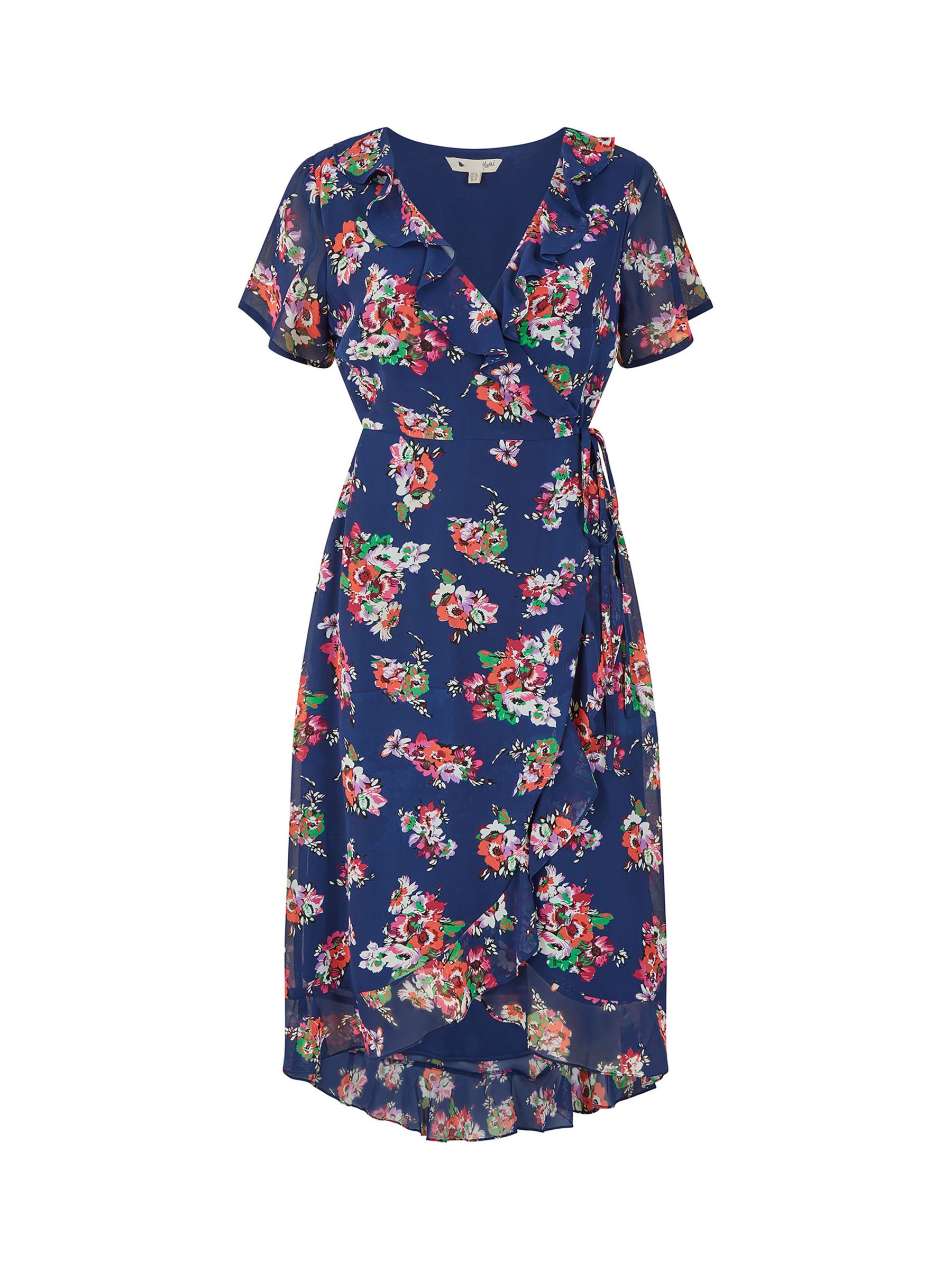 Yumi Floral Print Wrap Midi Dress, Navy at John Lewis & Partners