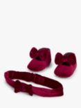 John Lewis Baby Velvet Bow Headband & Shoes, Red