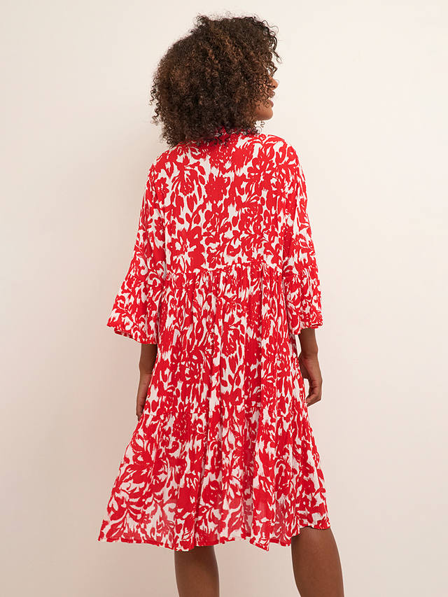 KAFFE Ellen 3/4 Sleeve Mini Dress, Red/White