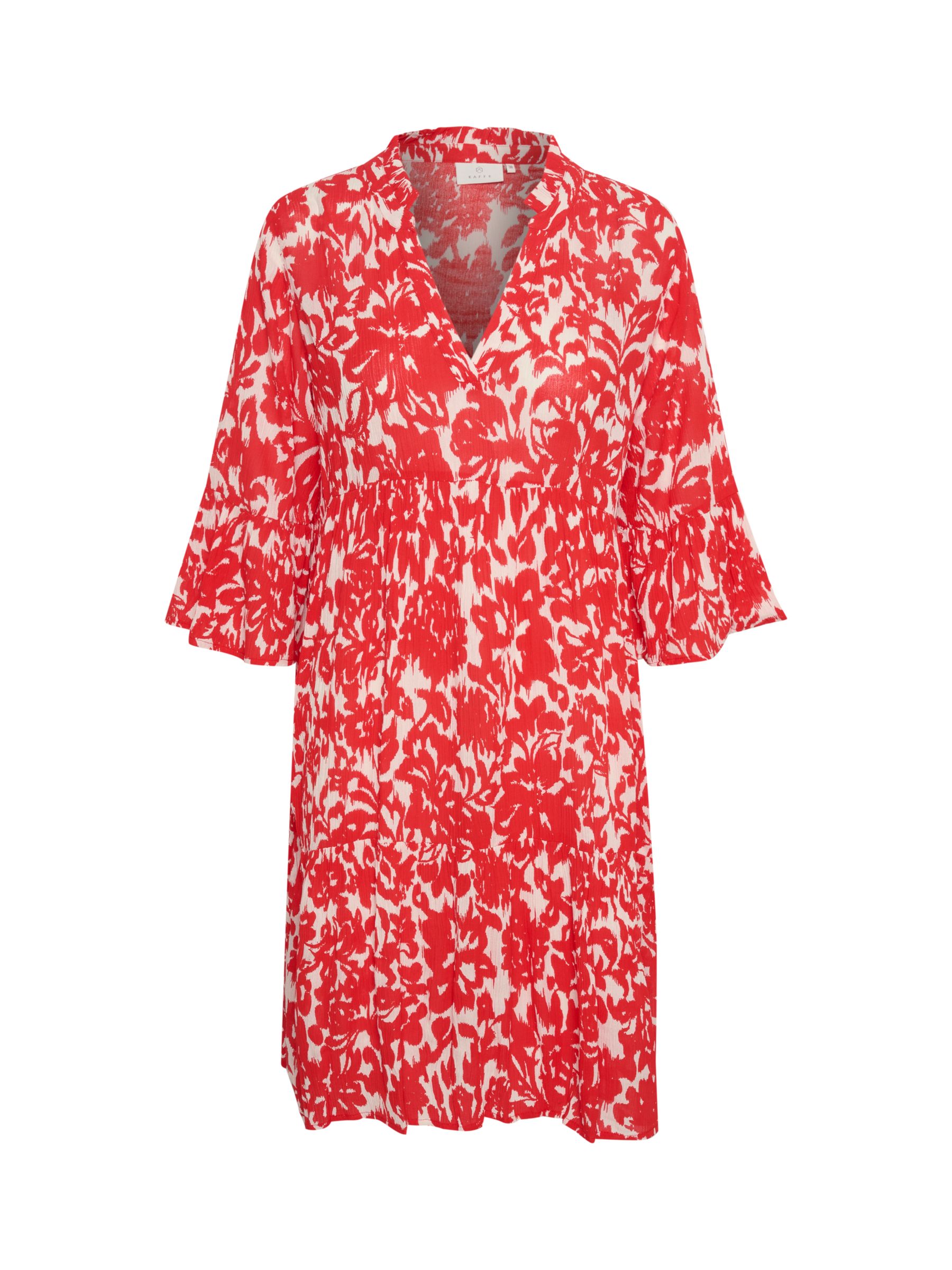 KAFFE Ellen 3/4 Sleeve Mini Dress, Red/White, 14