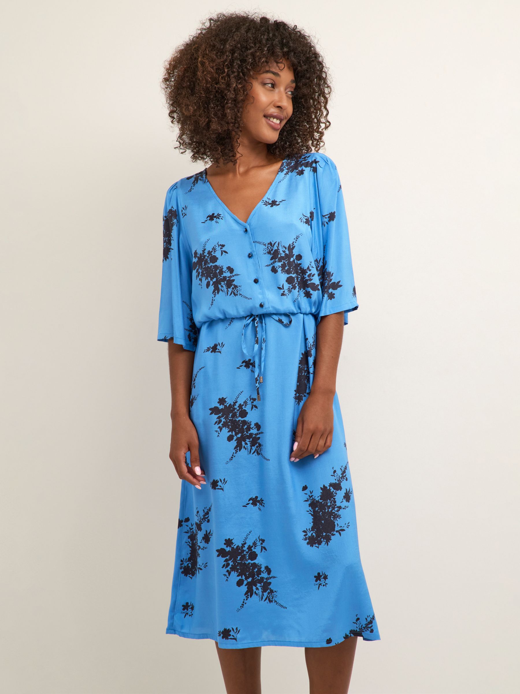 KAFFE Gilla Floral Midi Dress, Blue at John Lewis & Partners