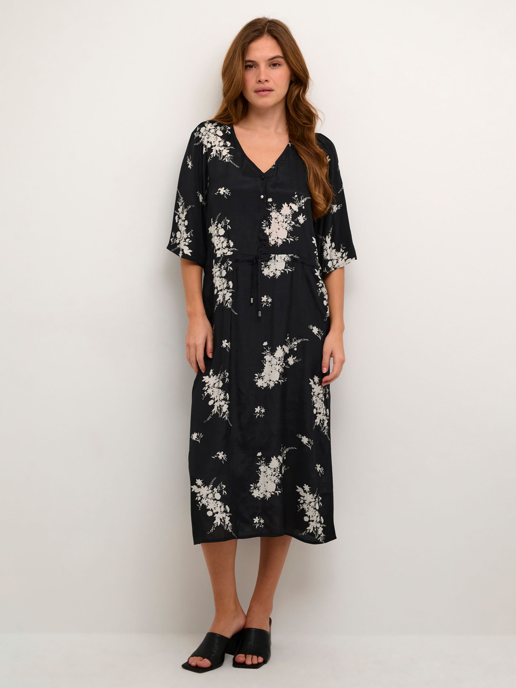 KAFFE Gilla Floral Midi Dress, Black/Antique, 8