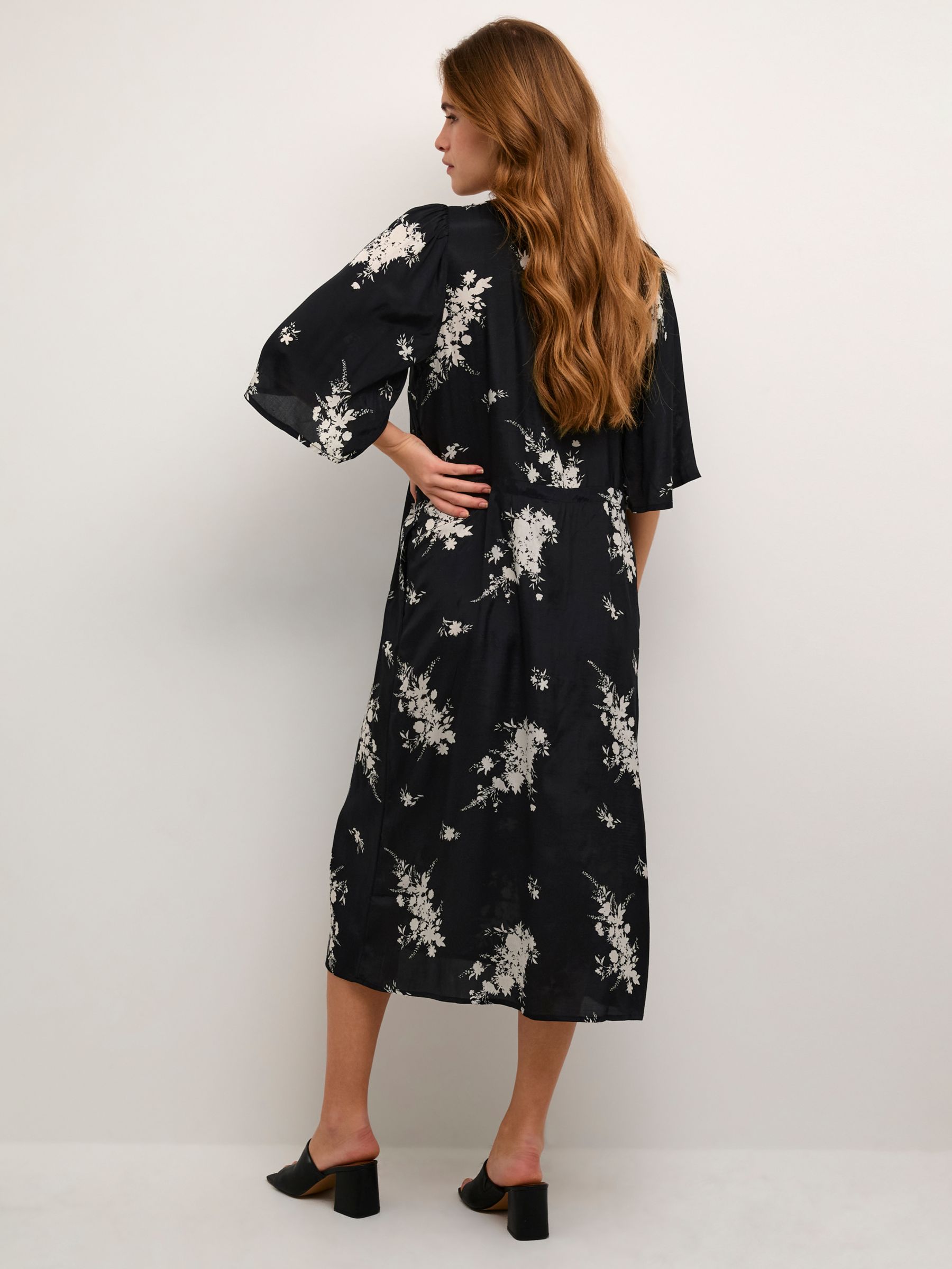 KAFFE Gilla Floral Midi Dress, Black/Antique, 8