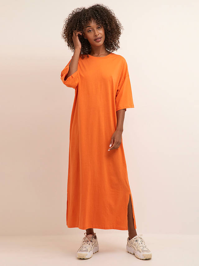 KAFFE Edna Cotton Maxi T-Shirt Dress, Vermillion Orange