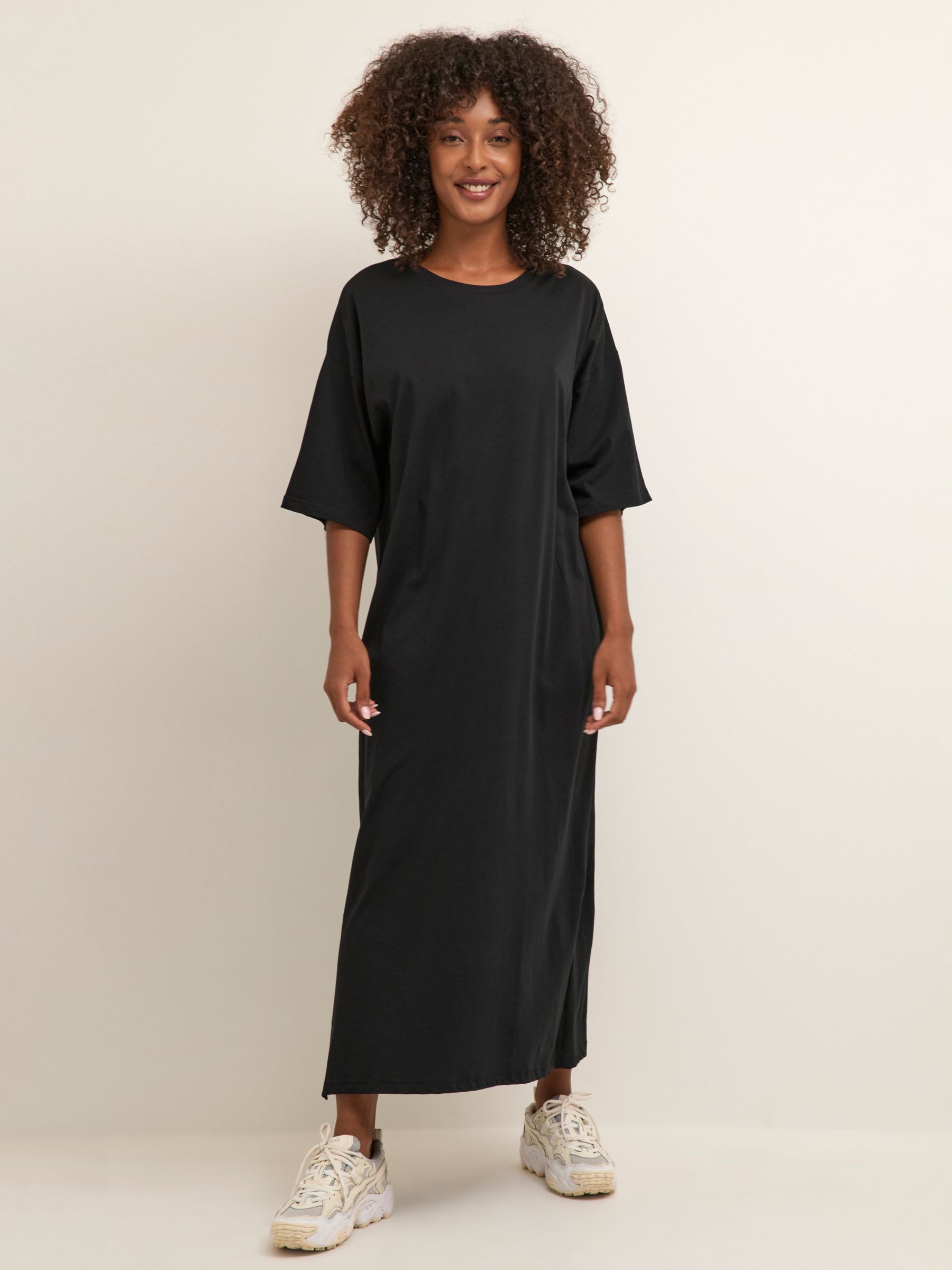 KAFFE Edna Cotton Maxi T-Shirt Dress, Black Deep at John Lewis & Partners