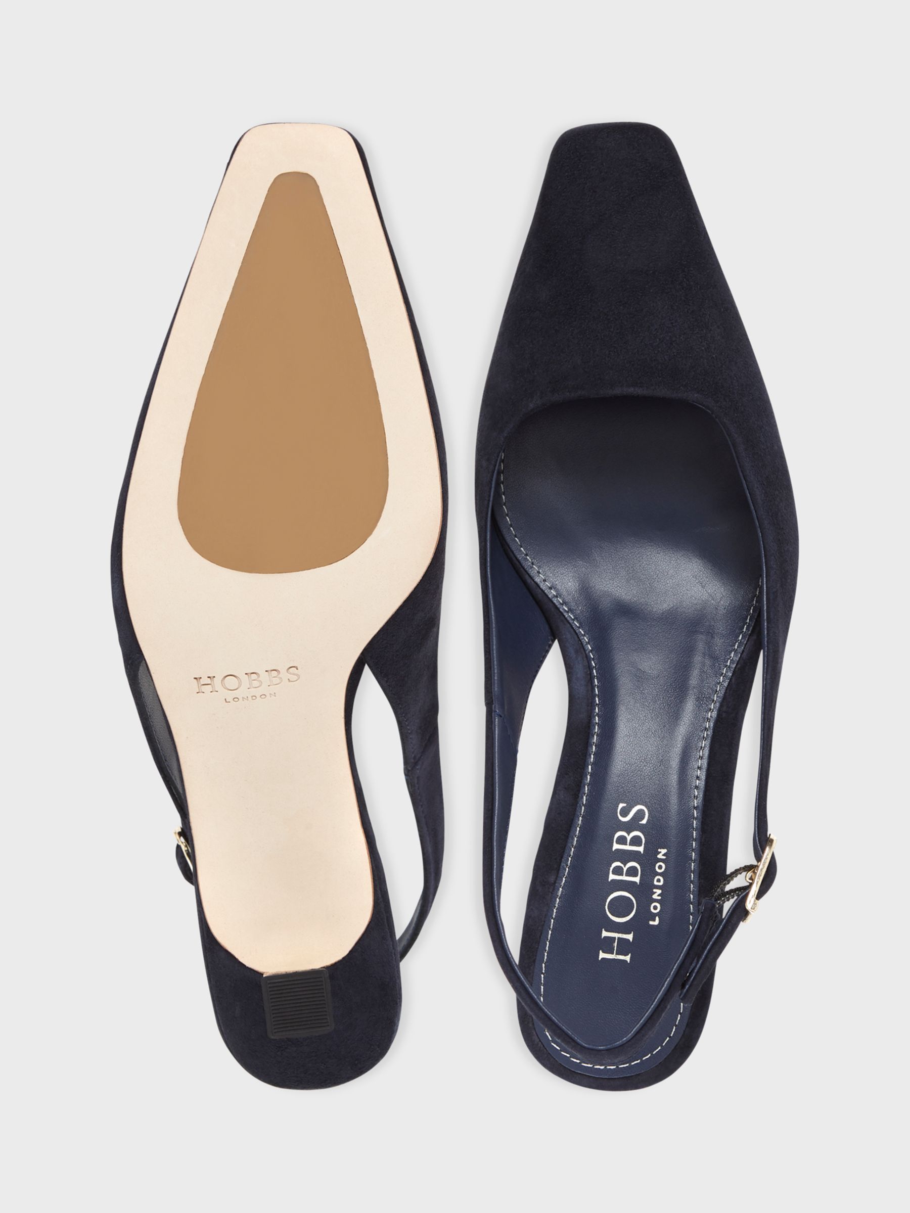 Hobbs Dita Slingback Suede Court Shoes, Navy at John Lewis & Partners