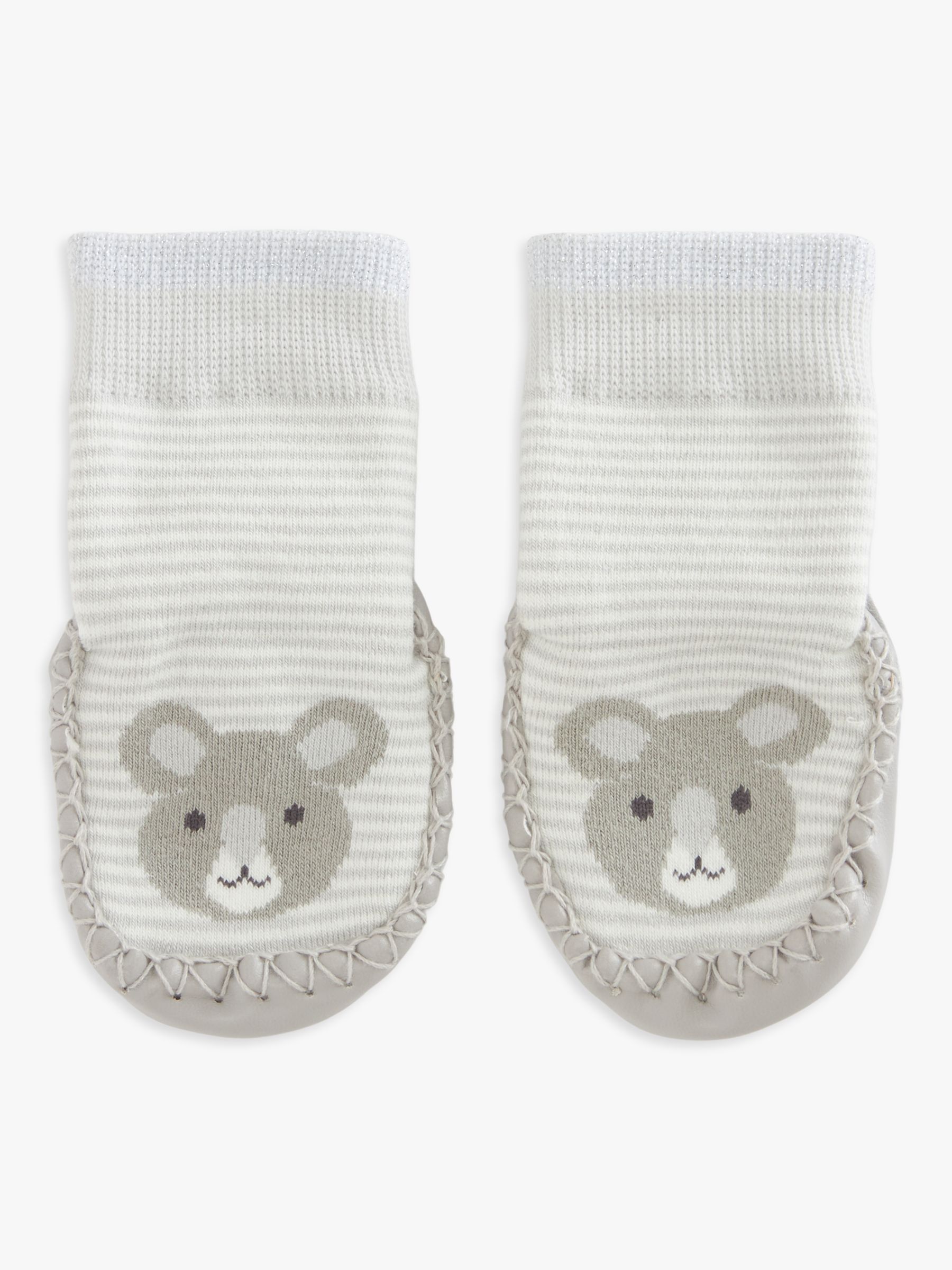 John Lewis Baby Koala Organic Cotton Blend Moccasin Slipper Socks, Grey ...