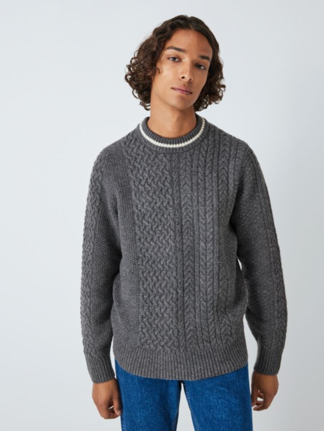 John Lewis Lambswool Cable Knit Jumper, Charcoal, S