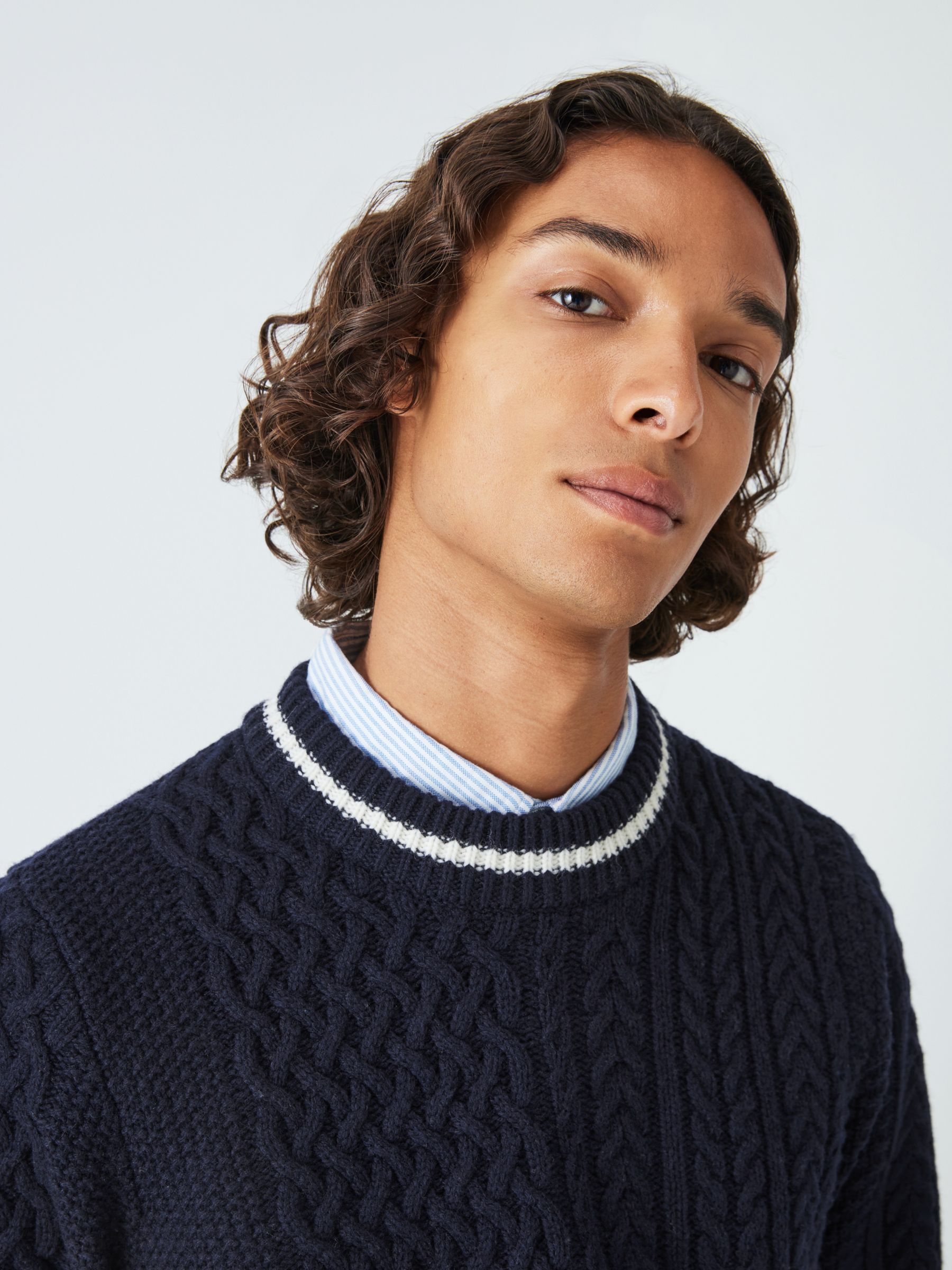 John Lewis Lambswool Cable Knit Jumper, Navy at John Lewis & Partners