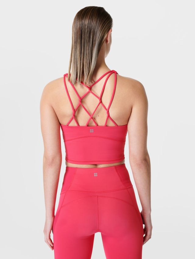 Sweaty Betty Super Soft Crop Strappy Back Workout Tank, Glow Pink, XXS