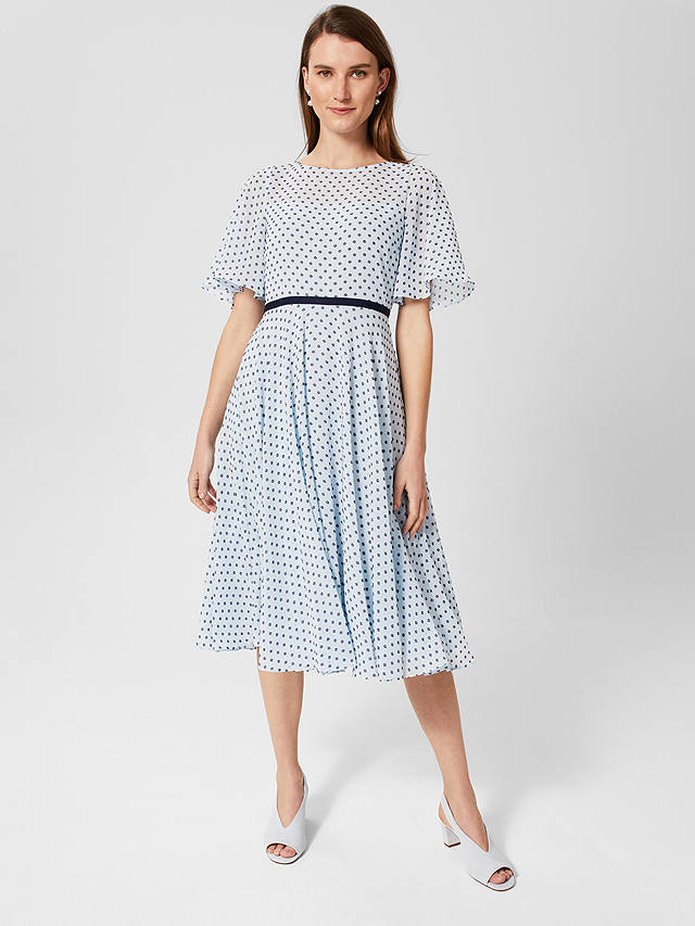 Hobbs Eleanor Polka Dot Print Midi Dress, Pale Blue/Navy