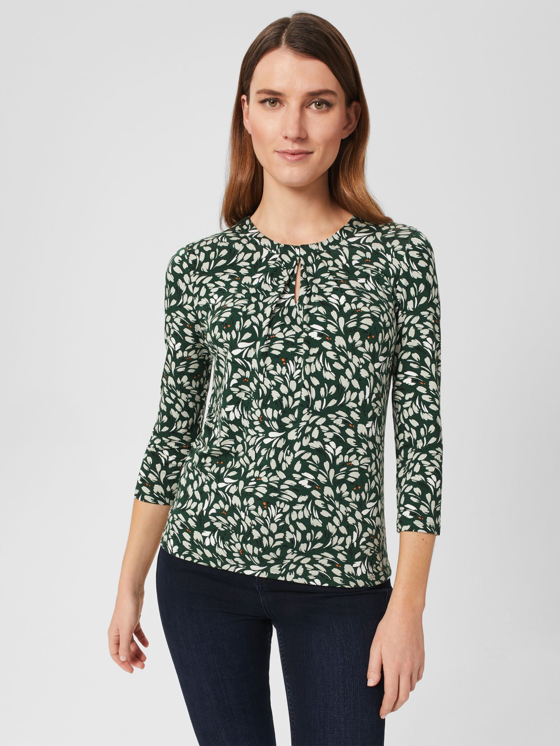 Hobbs Julia Floral Print Jersey Top, Green/Multi, XS