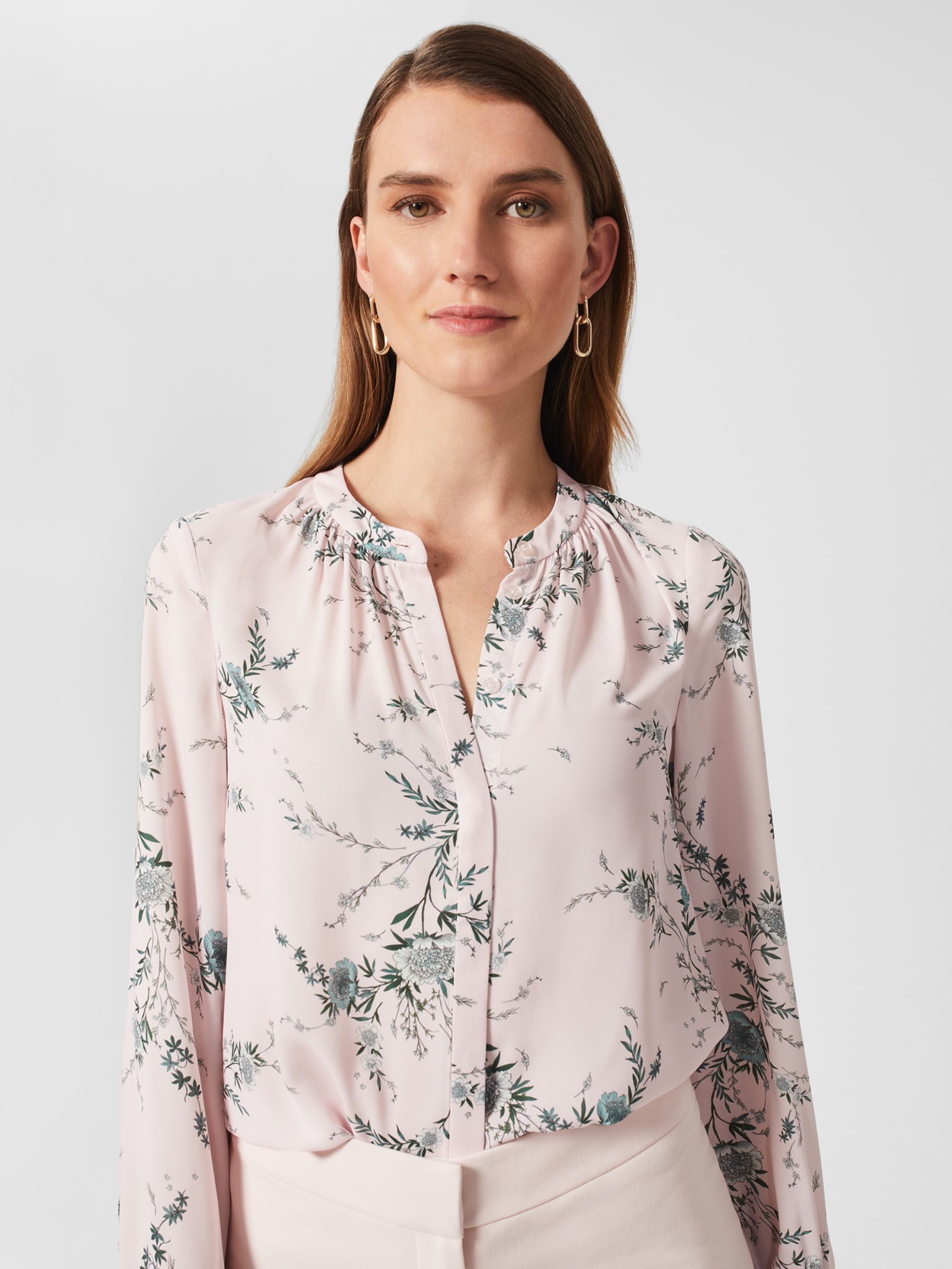 Hobbs Khloe Floral Print Blouse, Pink/Multi at John Lewis & Partners