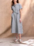 Celtic & Co. Cotton And Linen Button Through Midi Dress, Vintage Blue Stripe