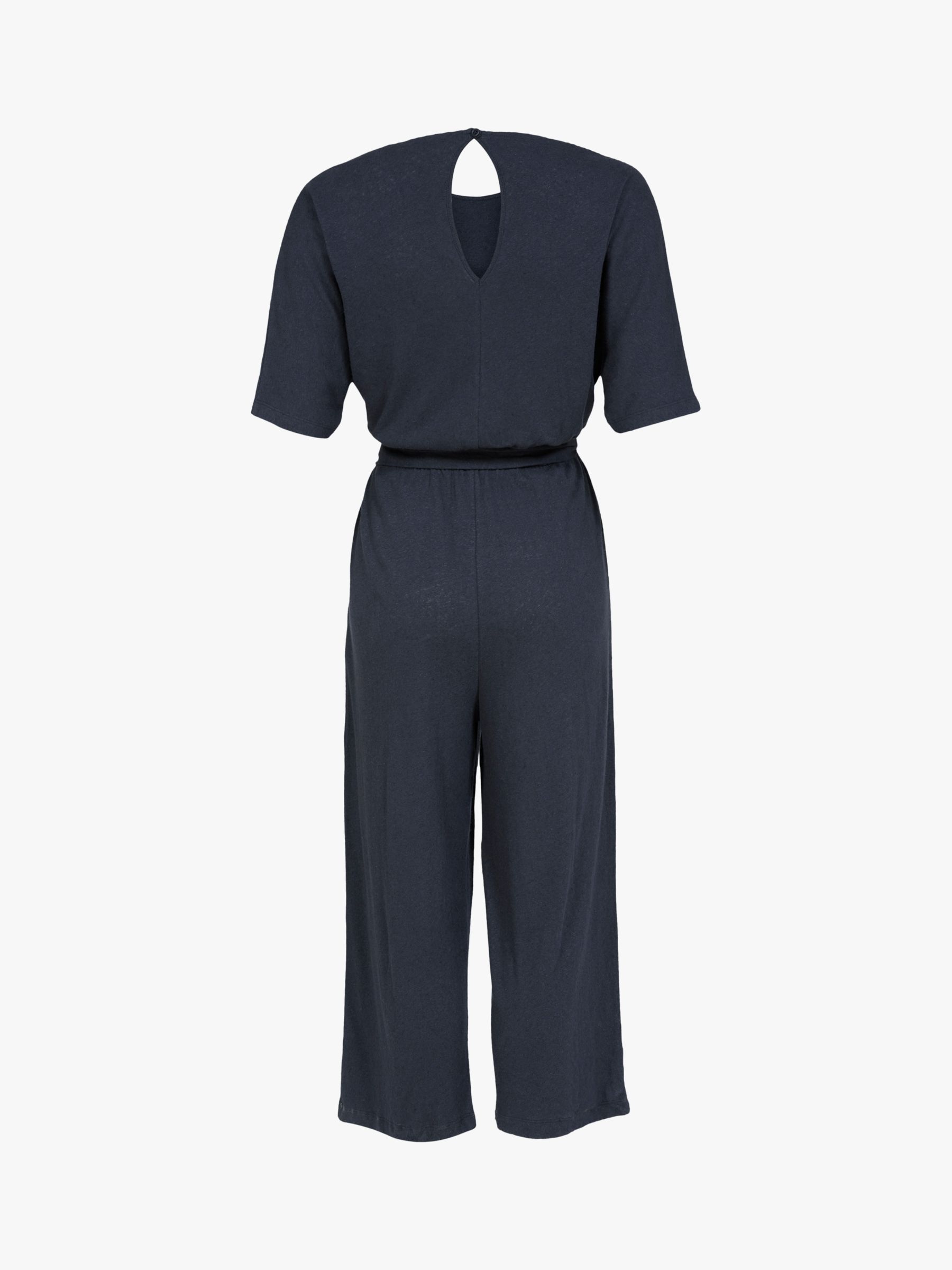 Celtic & Co. Linen/Cotton Short Sleeve Jumpsuit, Navy, 8