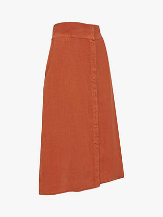 Celtic & Co. Linen Button Through Midi Skirt, Burnt Sienna