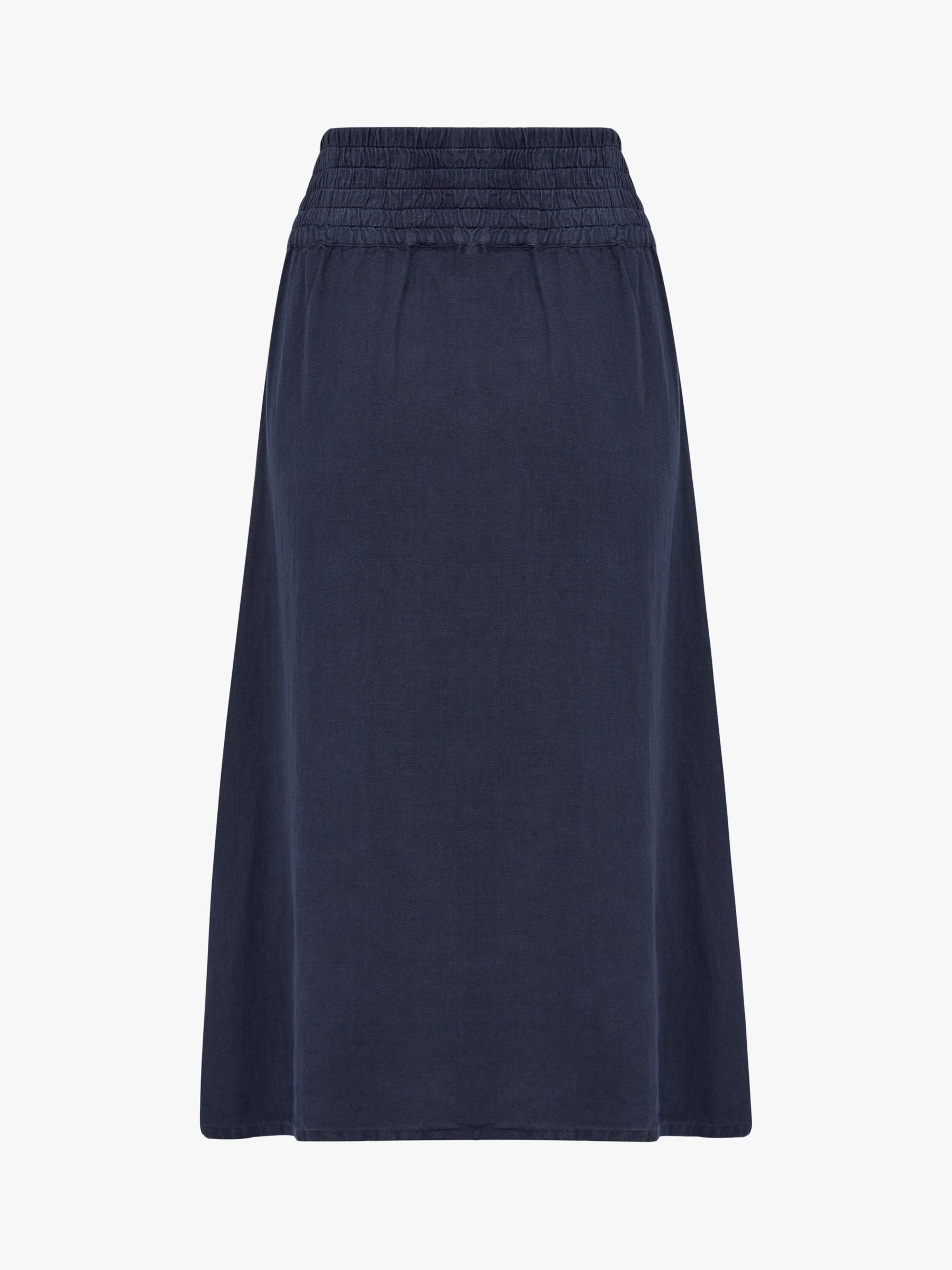 John Lewis & Partners Linen A-Line Midi Skirt, Navy, 18
