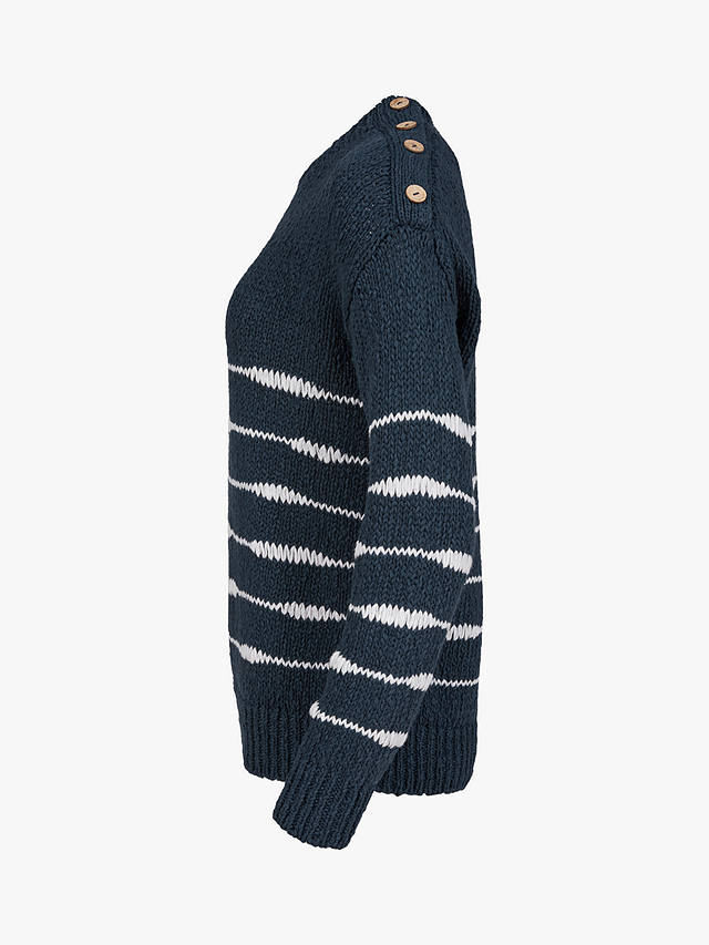 Celtic & Co. Drop Stitch Breton Striped Jumper, Navy /  Ecru